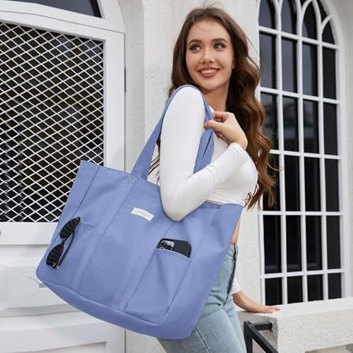 HOMESPON Large Canvas Tote Bag, Magnetic Work Laptop Pack for Women - color: Violet