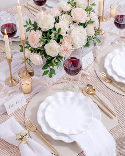 LIYH 24 Pcs White Plastic Plates Reusable - Unbreakable Party Plates, Microwave & Dishwasher Safe Camping Plate Sets Perfect for Parties, Birthday, Picnics, BPA Free (12Guests) - color: White, size: 24(12 Guests)