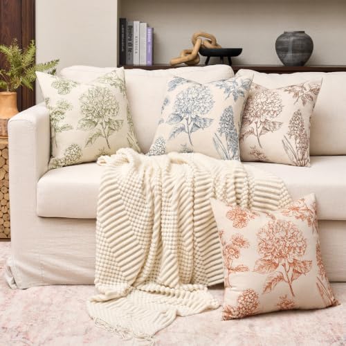 Kevin Textile Hydrangea Floral Pillow Covers Set of 2 18x18 Inch, Blue - color: Blue