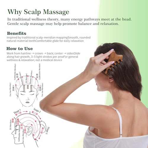 4-in-1 100% Green Sandalwood Massage Comb & Gua Sha Tool - color: Sandalwood Whisper