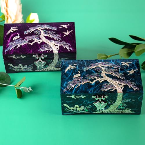 Mother of Pearl Lacquer Wood Jewelry Box, Pine Tree, Purple - style: Pine Tree Purple