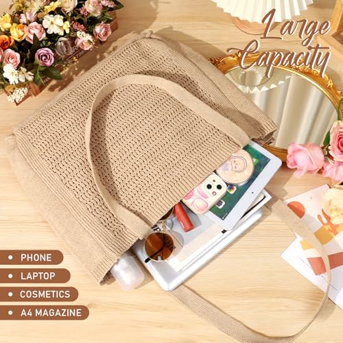 hatisan Crochet Bag for Women, Handmade Knit Beach Tote Bag Summer - color: Style-b,khaki