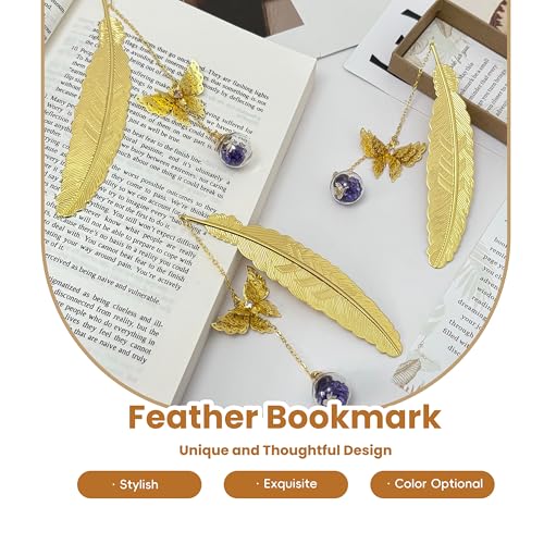 Butterfly Metal Feather Bookmarks Gifts for Reading Women Book Lovers Unique Book Mark Birthday Mothers Day Valentines Christmas Gift for Teacher Mom Best Friend Coworkers Stocking Stuffers, - style: Gold-General