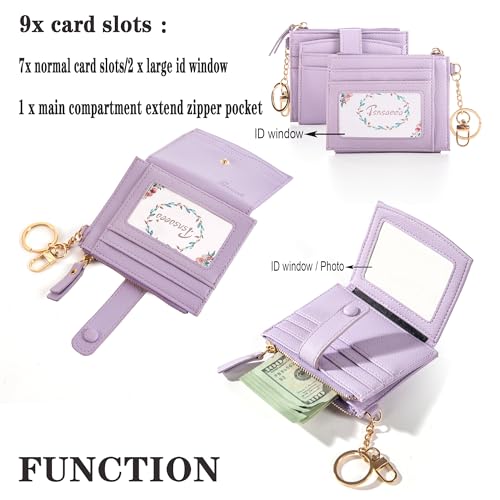 Keychain Wallet Wristlet Small Credit Card Holder Bracelet Key Chain Purse Bangle Tassel Beads Key Rings for Women - color: 04-rfid Purple