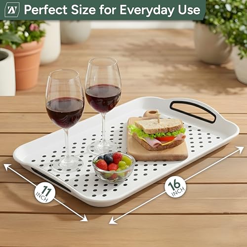 Zuvo Anti-Slip Food Serving Tray with Handles (Set of 2) – BPA-Free Plastic, Lightweight & Durable – Non-Slip Couch Trays for Eating & Drinks (White) - color: White