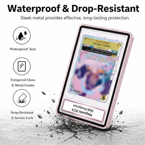 Magnetic BGS Slab Protector with Foldable Kickstand - UV Protection Tempered Glass & Aluminum Metal Bumper for 35PT Beckett Graded Cards, 9-Point Secure Lock Display Guard & Clear View (Pink) - color: Pink, size: BGS Card Case