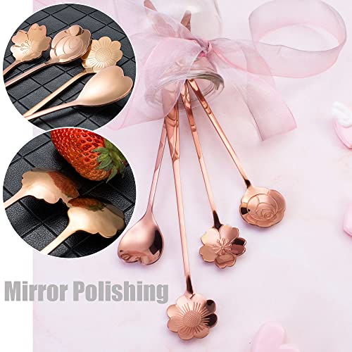 9 Pcs Flower Spoon Coffee Teaspoon, ESRISE Stainless Steel Tea Spoon (Rose Gold) - color: Rose Gold