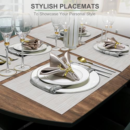 BETEAM Placemats Set of 8, Woven Place mats for Dining Table, Beige Grey - color: Beige Grey, size: 8 Pcs