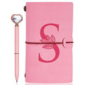 Personalized Journal Gift-Pink Initial Leather Journal+Heart Diamond Pen Set,Travel Notebook Diary Gifts,Refillable Notepads,Christmas,Birthday Gifts for Women Girls (7.9"x4.7") (S) - style: S