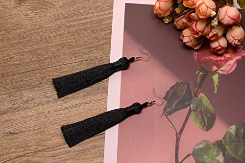 Tupalizy 10PCS Handmade Soft Silky Tassels with Hanging Loop for Bookmarks Keychains Earring Bracelets Jewelry Making Souvenir Graduation Clothing Sewing Gift Tag Art DIY Craft Projects (Black) - color: Black