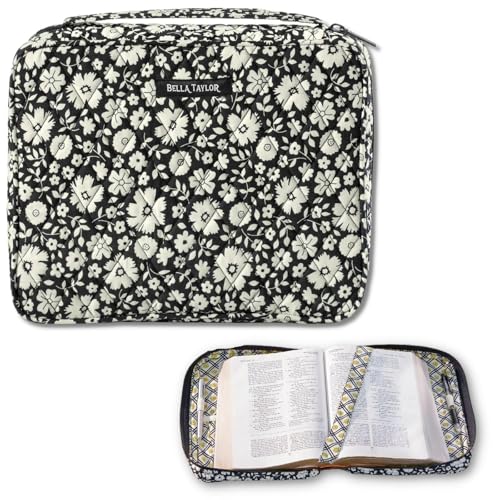 Bella Taylor Bible Cover, Quilted Bible Case, Bicolor Floral Black - color: Bicolor Floral Black, size: Large