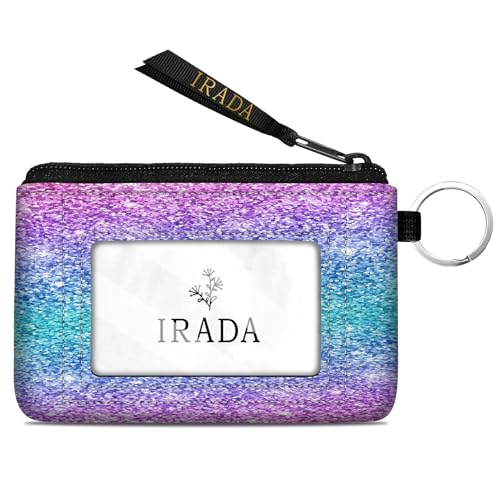 IRADA ID Case Wallet Keychain with Clear ID Window Zipper Cute Coin Purse for Women Water Resistant Small Coin Pouch-Pink Blue Glitter Keychain Wallet - color: Pink Blue Glitter-Keychain Wallet