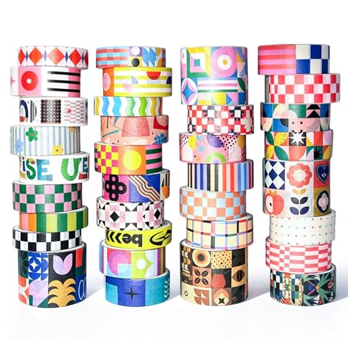 Bomichi Washi Tape Set - 34 Rolls Modern Geometric Pattern Scrapbook Tape - color: Geometric Aesthetics