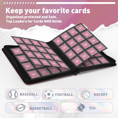16 Pocket Toploader Binder,Holds 640 TopLoaders (16 Pink) - color: 16Pink