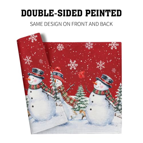 Giwawa Christmas Snowman Placemats Set of 4, 12x18in Xmas Green Trees Red Birds Linen Place Mat, Winter Snowflakes Heat Resistant Washable Table Mats for Kitchen Dining Seasonal New Year Decor - color: Christmas Snowman