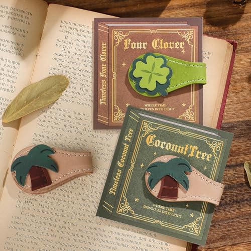 2PCS Leather Magnetic Bookmarks for Women, Personalized Leather Bookmark, PU Magnet Bookmark Clips Book Holder - style: Coconut & Clover