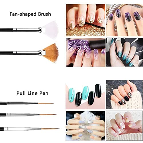 20pcs Nail Art Design Tools, 15pcs Painting Brushes Set with 5pcs Dotting Pens, BLACK … - color: Black Brushes with Dotting Pens