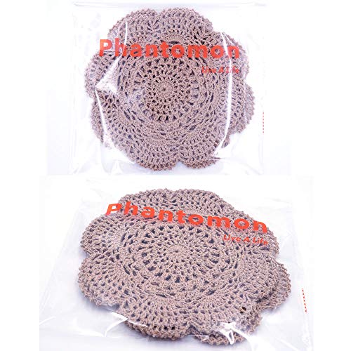 Phantomon 8 Inch Doilies Crochet Round Lace Doily Handmade Placemats 100% Cotton Crocheted Coasters, Pack of 4 (Brown) - color: Brown