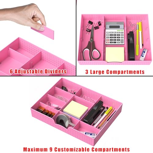 Simple Houseware Drawer Organizer Tray, 9 Adjustable Compartments, Pink - color: Pink, size: 1 Pack
