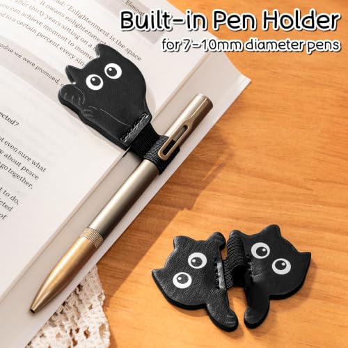 2-Pack Black Cat Magnetic Bookmarks, PU Faux Leather