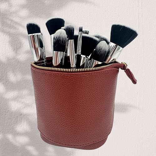 JAZD Travel Makeup Brush Bag Standup Brush Holder Portable Convertible Make up Brush Pouch Cosmetic Case (BURGUNDY) - color: BURGUNDY