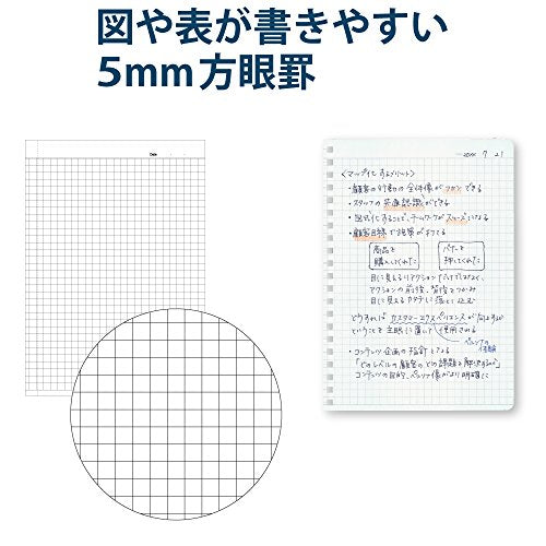 Kokuyo Spiral Graph Notebook, 5.8'' x 4.1'' Business Journal A6 Soft Ring Notebooks with 5mm Grid Ruled, 70 Perforated Sheets, Black 1 Subject Notebook, Note Taking for Work.Japan Import(SU-SV457S5-D) - size: A6