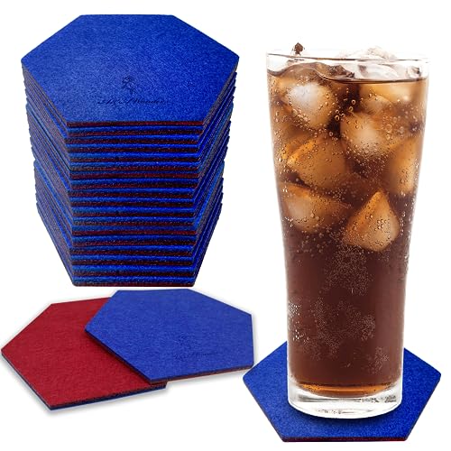A&A Wonders Premium Felt Coasters for Drink, Two-Tone Reversible, Absorbent Felt Protects Furniture, Table, Anti Slip, Suitable for Drinks & All Table Types (Wine Red/Royal Blue, Hexagon 18 Pack) - color: Wine Red/Royal Blue, size: Hexagon 18 Pack