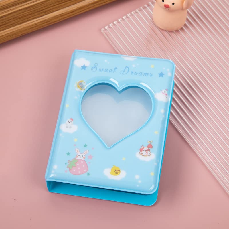 3 Inch Mini Photo Album, Heart Hollow Card Binder Photo Card Holder with Pendant 40 Pockets (blue strawberry) - style: blue strawberry
