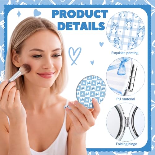 Weysat 9 Pcs Blue Bow Compact Mirrors Double Sided 1x/2x Portable - color: Blue, size: Bow