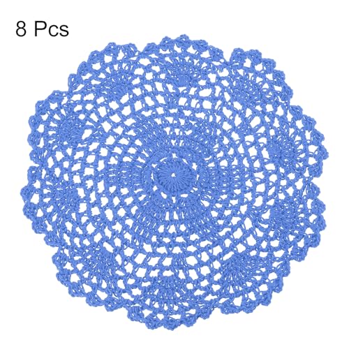 uxcell Crochet Doilies Round Lace Placemats for Decoration 8" Blue 8Pcs - color: Blue