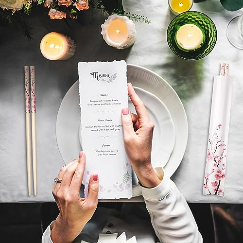 50 Pairs Cherry Disposable Bamboo Chopsticks Bulk Sleeved