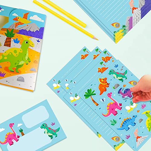 Dinosaur Stationery Set for Kids, Cute Dinosaur Letter Writing Paper with Lines and Envelopes, Kids Letter Writing Kit with Stickers, 30 Sheets + 20 Envelopes, Dinosaur Writing Set, 8.3 x 5.9 Inch