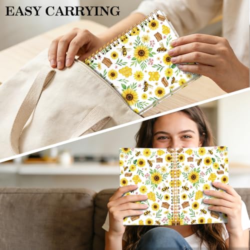 ERHACHAIJIA Sunflower & Bee Lined Spiral Notebook for Women Flower Lover - color: Yellow-brown