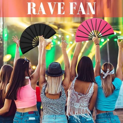 Maitys 2 Pack Foldable Fans for Rave Dancing,Bright Color,Simple Pattern - color: Bright Color, style: Simple Pattern