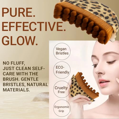 2PCS Lymphatic Contour Face Brush, Lymphatic Drainage Brush, face Brush - color: Leopard Print + Wood Grain