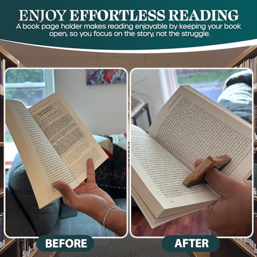 Book Page Holder - Handcrafted Mango Wood & Green Resin Thumb Bookmark - Unique Reading Accessories & Gifts for Book Lovers, Readers & Bookworms (Brown/Green)