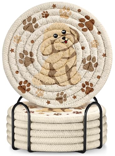Absorbent Cup Coasters Set of 6 with Holder, Dog - color: Dog