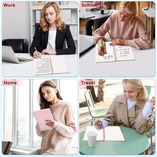 Lined Spiral Notebook for Women, A5 College Ruled Leather Spiral Journals - color: Pink, size: A5