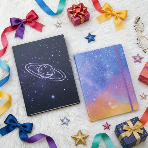 SIIXU Colorful Space Themed Journal, 160 Page Art Notebook for Journaling & Writing, B5 Blank Book with Unique Decorated Colored Pages, Large, Hardcover, Unlined - color: Planet