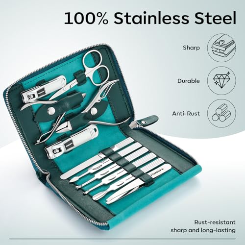 FAMILIFE Stainless Steel Manicure Set 11-in-1 Professional Nail Clipper Kit - color: Blue