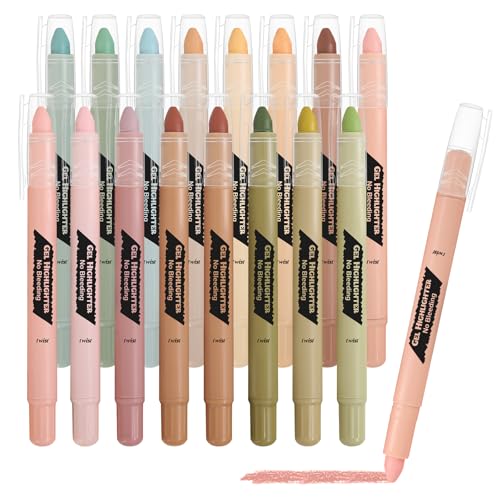 Bible Highlighters and Pens No Bleed Through, 16 Pack Assorted Colors Pastel&Earthy Gel Highlighters, Bible Markers Study Kit Journaling School Supplies with Wax texture（Soft Colors） - color: Soft colors