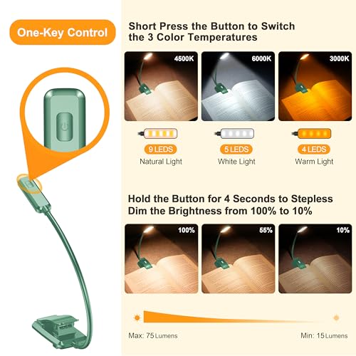 Gritin 9 LED Rechargeable Book Light for Reading in Bed - color: Green