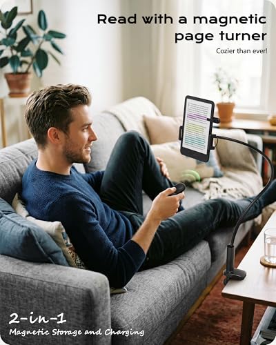 Stouchi Gooseneck Kindle Holder with Remote Page Turner for Bed Reading