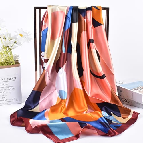 35 Inches Silk Head Scarf-Satin Hair Scarves Silk Bandana Scarf Headscarf for Women's Fashion Scarves - color: Colorful Sunflower - Wine Red