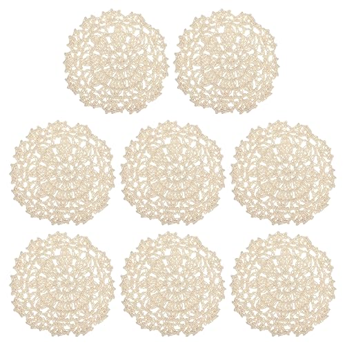 uxcell Fabric Coasters, 8pcs 4" - Cotton Woven Crochet Doilies, Lace Embroidery Cup Mat with Floral Pattern for Wedding Party Decoration (Beige) - color: Beige