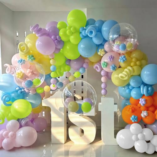 Colorful Rainbow Balloon Arch Kit, Multicolor Birthday Bright Balloons - color: Pastel Rainbow Kit