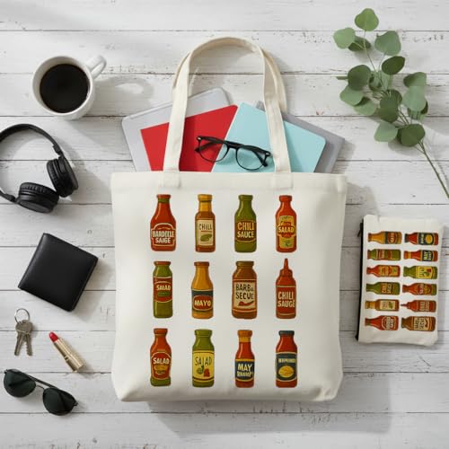 Aesthetic Canvas Tote Bag for Women – Minimalist Open-Top Design, Perfect for Books, Daily Errands and Gifting. - color: Sauce Collection