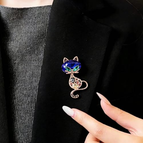 Elegant Silver Cat Brooches & Pins for Women - Fashionable Korean Style Electroplated Diamond-Set Accessories, Cute Lapel Pin for Coats & Bags