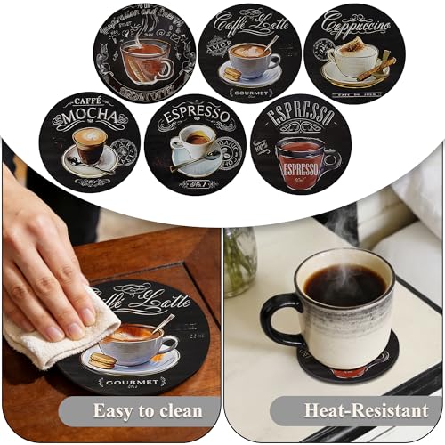 Bar Coaster Set, Drink Coaster for Home Decor, Wood Coffee Coasters 6Pack (Coffee-Black) - color: Coffee-black