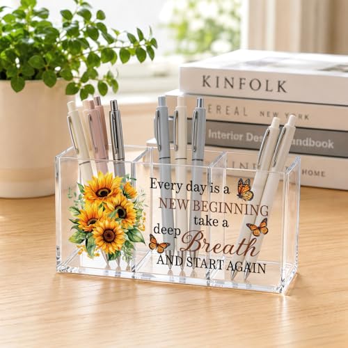 Every Day Is a New Beginning Acrylic Pen Holder 3 Compartments - color: Transparent045